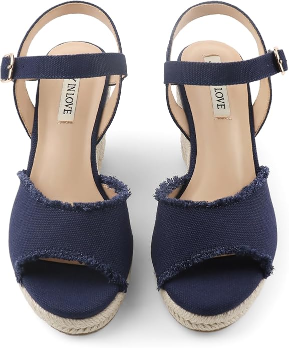 JOY IN LOVE Platform Wedge Sandals for Women 4IN Espadrille Wedge Heels Ankle Strap Sandals
