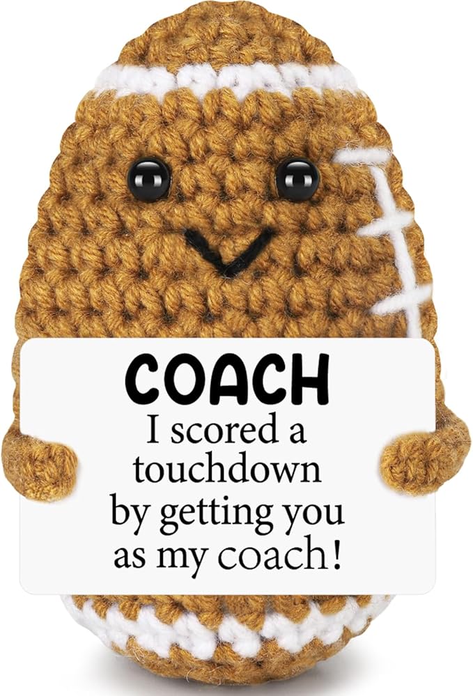 BiuNiuring Funny Handmade Crochet Football Doll Coach Gift – Unique Appreciation & Thank You Gift for Coach, Desk Decoration for Sports Enthusiasts and Football Lovers