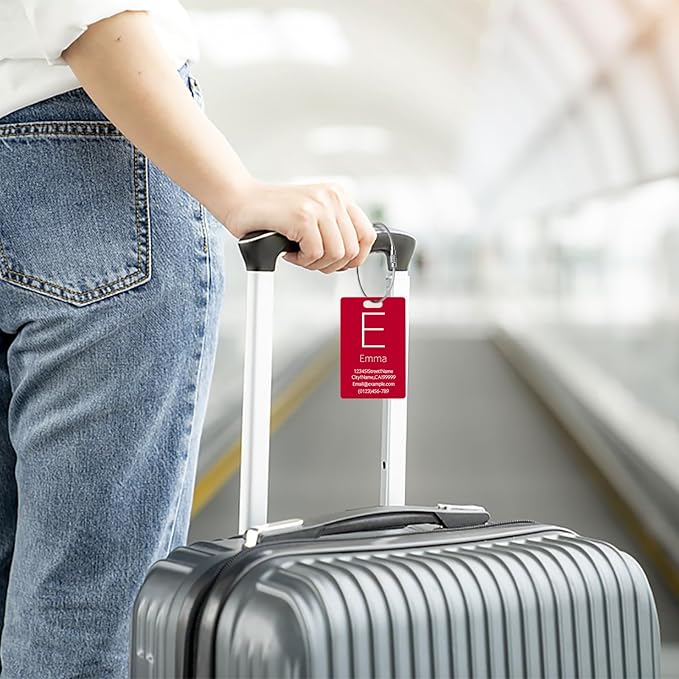 Personalized Luggage Tags for Suitcases - Metal Engraved Custom Name ID Tag for Kids Women - Initial Cute Travel Bag Backpack Cruise Ship Essentials Golf Baggage Accessories