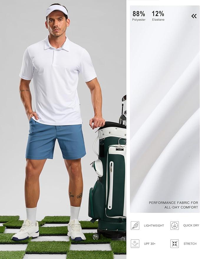 Golf Shirts Heather Polo Short Sleeve Dry Fit Lightweight Moisture Wicking Collared Shirts Casual Athletic Business