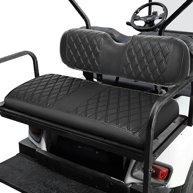 Golf Cart Rear Seat Covers for EZGO Club Car Yamaha Aftermarket Rear Seat Only-Thick Premium Marine Leather with Custom Diamond Design Comfortable/Anti-Scratch/Anti-Fading/Easy to Install