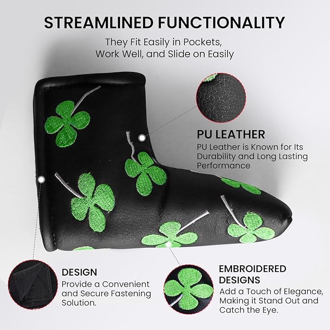 FINGER TEN Golf Blade Putter Cover Premium Synthetic Leather Stylish Design, Universal Headcover Waterproof Protection, Durable Headcovers Covers Fit Most Blade Putters for Men Women