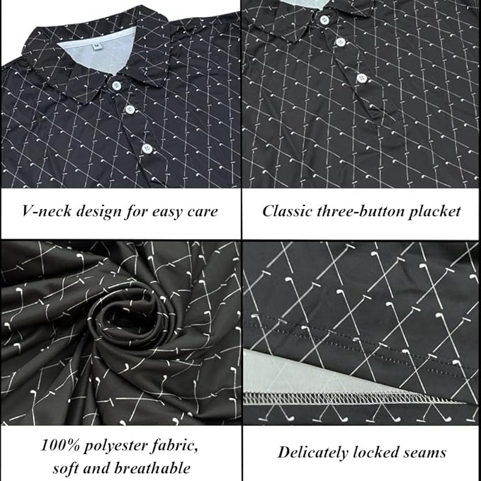 Men's Long Sleeve Golf Shirt Quick Dry 3 Button Work Fishing Outdoor Casual Collar Shirt