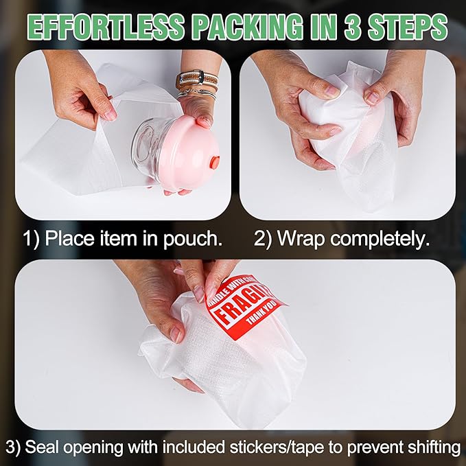 540Pcs Dish Packing Supplies for Moving, 270 Cushion Foam Wrap Pouches & Sheets 4 Sizes (16x12", 12x12", 12x7.8", 7.8x7.8") with 270 Fragile Stickers Plate Packing Sleeves for Fragile Shipping Storage