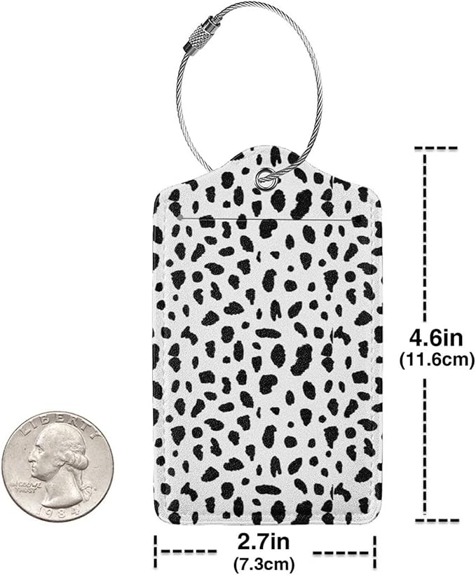 Polka Dot Luggage Tags Set of 2 Leather Stainless Steel Loop Label Tag for Travel Bag Suitcase
