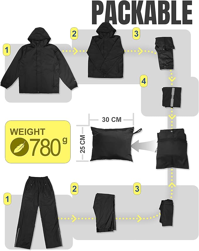 33,000ft Men's Rain Suit Packable Waterproof Lightweight Rain Gear for Golf Hiking Cycling 2 Pieces(Rain Jackets and Pants)