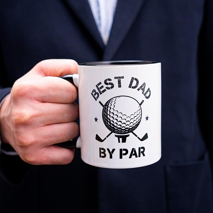 decorluxes Golf Gifts for Dad 11oz Ceramic Mug, Best Dad by Par Mug, Funny Golf Gift for Men, Husband, Gifts for Father’s Day, Birthday (Design 1)