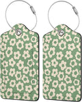 Leather Luggage Tags for Adults Teens,2 Pack Vintage Groovy Flowers Travel Bag Suitcase Labels with Stainless Steel Loop ID Tags Card Baggage Bag Label