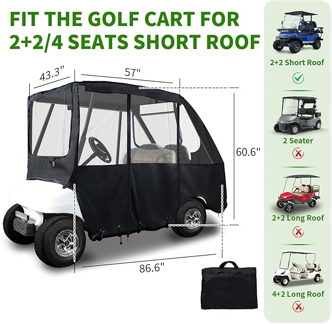 Tecoom Golf Cart Enclosure 2/4/6 Passenger, Golf Rain Cover 600D Waterproof Snowproof, Door Zippers, Clear Windows and Windproof Hooks, Universal Fit for EZGO, Yamaha, Club Car