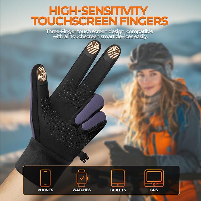 rivmount Winter Gloves Women Men for Cold Weather, Running Driving Cycling, Water-Resistant & Touch Screen, Snow Ski Gloves Liner, Warm Glove for Daily Work & Sports Outdoor
