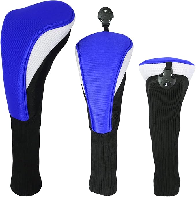 Black Golf Club Head Cover for Driver Fairway 3 Pcs Woods Headcovers, Golf Accessories Hybrid Head Covers Set with Interchangeable Tags 3 4 5 7 X