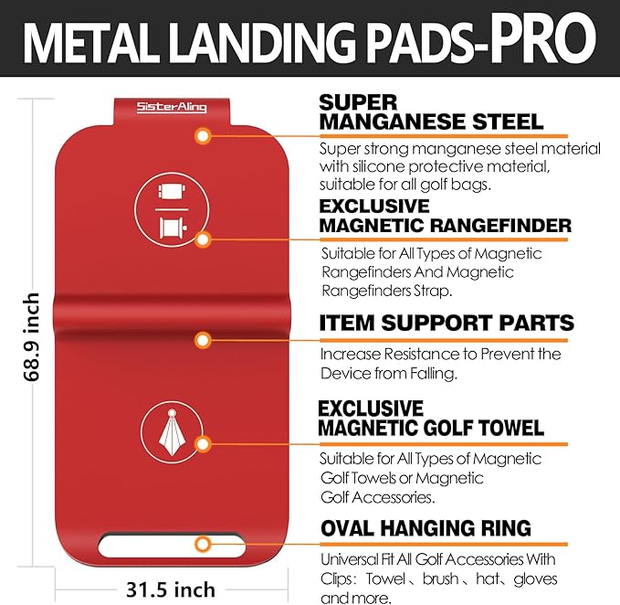 Golf Bag Metal Landing Pads for Magnetic Golf Towel,Golf Rangefinder,Golf Flask,Golf Speaker- Quick Access to Magnetic Golf Equipment and Accessories-Golf Gift -US Patent