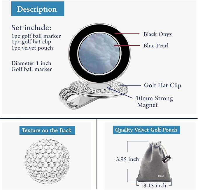 Golf Ball Marker Hat Clip with Pearl Ball Marker, Golf Gifts, Golf Accessories, Golf Ball Markers for Women