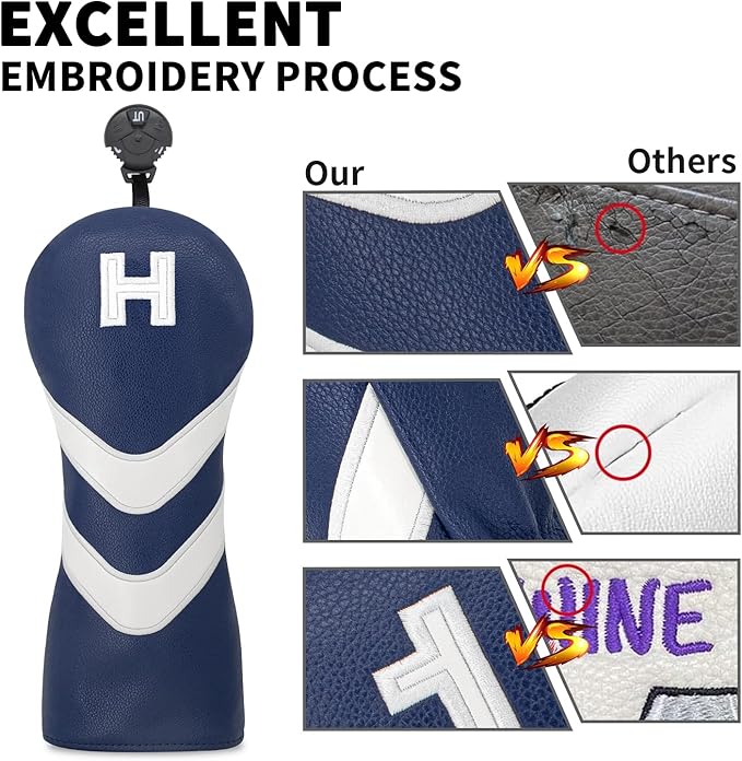 Golf Head Cover Golf Club Blue Leather Headcovers Set Fits Driver Fairway Wood Hybrid Utility Putter Iron Wedge Headcover.