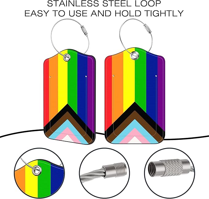 2 Pack Luggage Tags for Suitcase,Rainbow Flag PU Leather Luggage Tags with Privacy Cover Name Address Labels and Steel Ring,Creative Travel Accessories for Men and Women