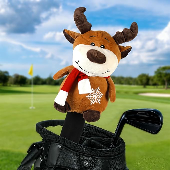 Christmas Golf Club Covers, Fun Plush Headcovers with Soft Protection for Fairway Wood Clubs, Festive Golf Gift for Men and Women