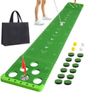 Golf Putting Game Set with Front Border for Indoor & Outdoor,Golf Putting Green Mat Include 4 Balls,1 Portable Bag,2 Flags&Cups,Practice Training Aid for Backyard,Party,Office