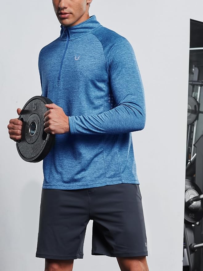 NORTHYARD Quarter Zip Pullover Men Running Shirt Long Sleeve Moisture Wicking Quick Dry Athletic Workout Shirts