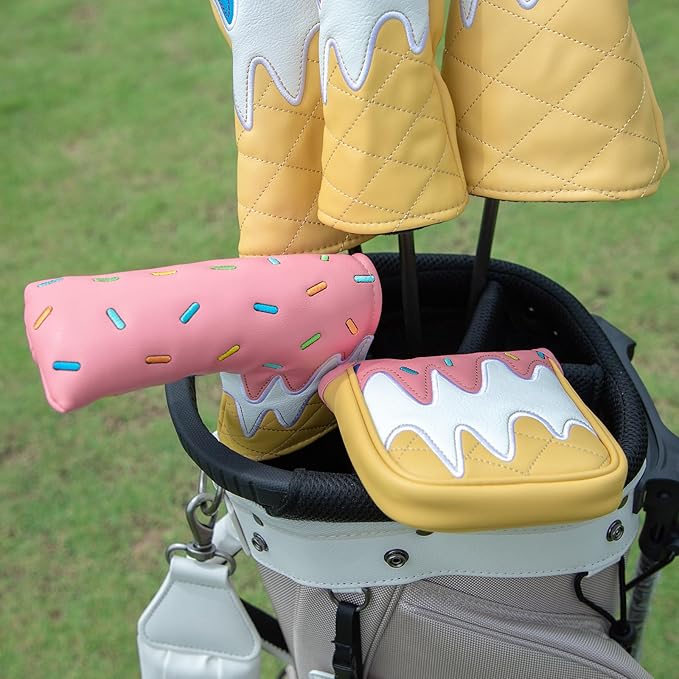 Golf Wood Head Covers Driver Cover 3 Wood Headcover Hybrid Head Covers Embroidery Ice Cream Design Golf Club Headcovers Leather Hand-Made Wood Head Cover