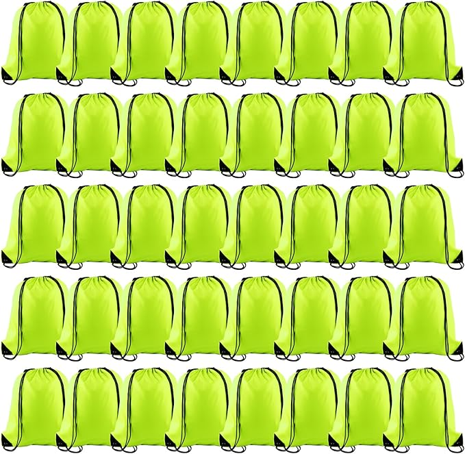 KUUQA 50Pcs Fluorescent green Drawstring Backpack Bulk Drawstring Bags String Bags Storage Bags Gym Backpack for Sport Gym Traveling