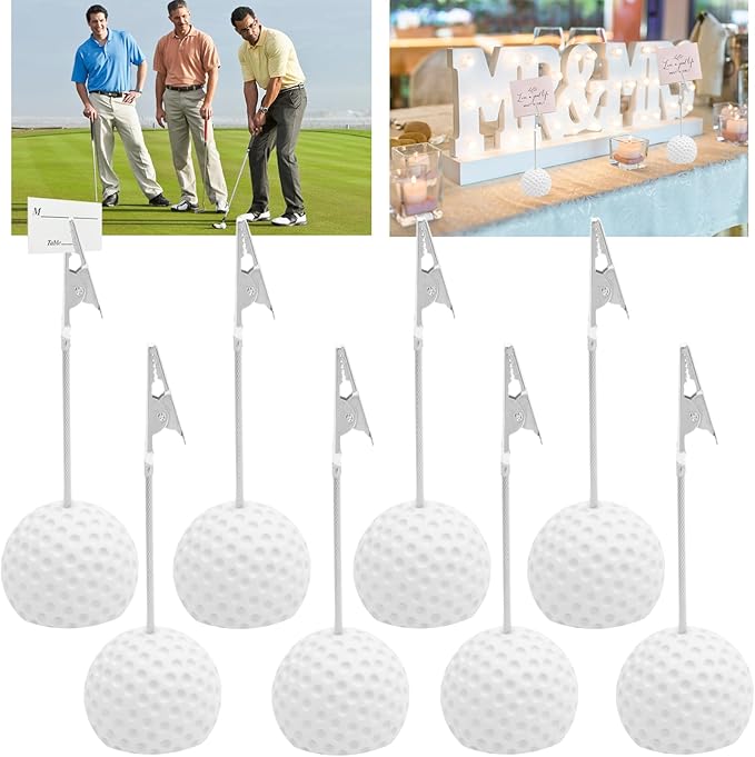 8 PCS Golf Ball Place Card Holders Alligator Clips,Resin Table Decor Number Name Holders Stand,Golf Themed Party Decorations
