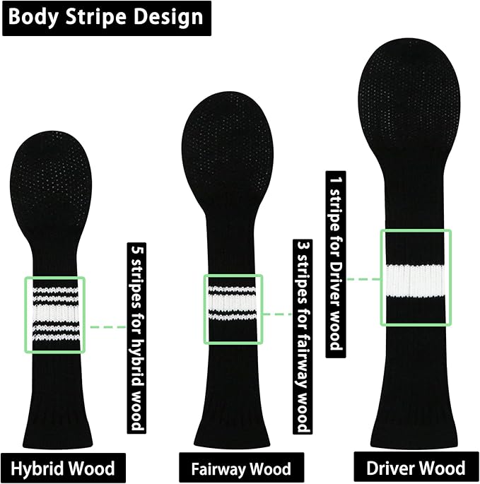 LeFeng 3Pcs Golf Club Covers, Knitted Golf Club Covers for 460cc Driver Fairway Woods and Hybrid