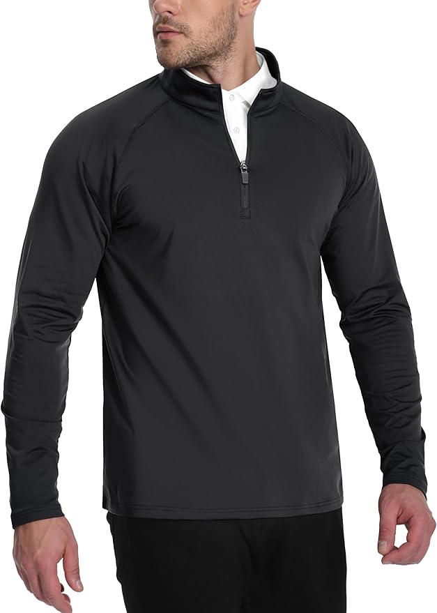 TACVASEN Men's Quarter Zip Pullover Fleece Lined Thermal Long Sleeve Golf Shirt 1/4 Zip Warm Winter Sweatshirts