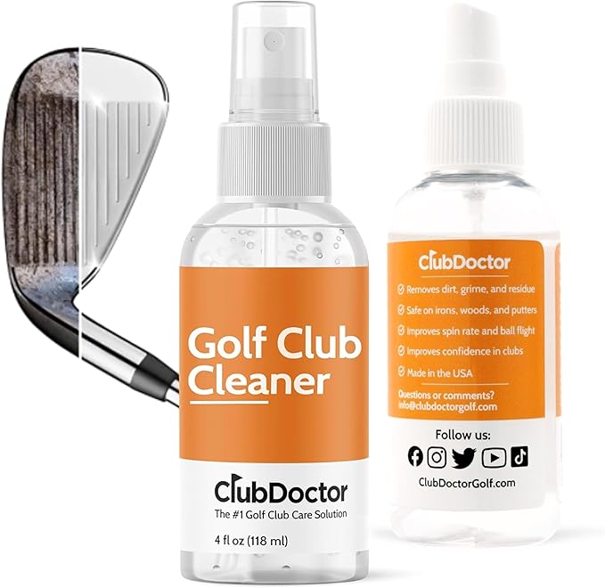Club Doctor - Club Cleaning Solution - Golf Club Cleaner Spray - Removes Dirt from Grooves - Increase Spin and Improve Ball Flight - Clips onto Bag for Convenience - 4 oz
