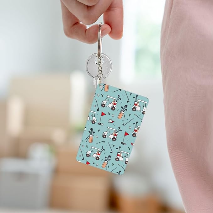 Astronaut Playing Golf Keychains Rectangular Acrylic Keychain Daily Key Ring Car Key Fob Holder 2X3 Inch