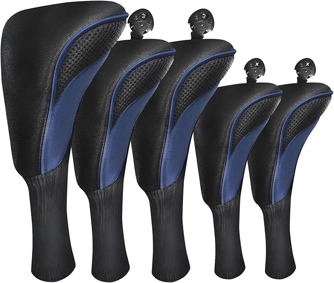 FINGER TEN Golf Club Head Covers for Woods Driver Fairway Hybrid Value 3/5 Pack, Long Headcover Interchangeable Accessories for Ultimate Club Protection