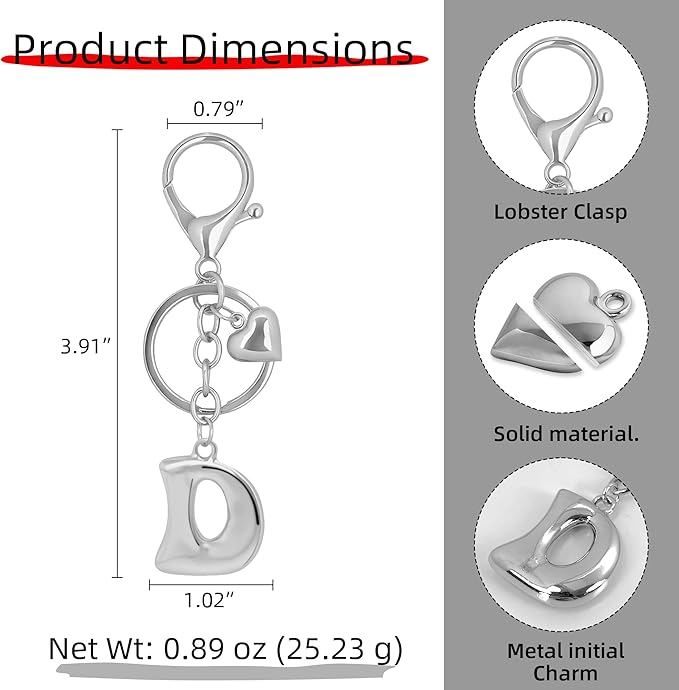 Gold Bubble Heart, Cherry, Bow & More Designs Letter Initial Keychain Bag Charms – Cute Purse Charms for Handbags