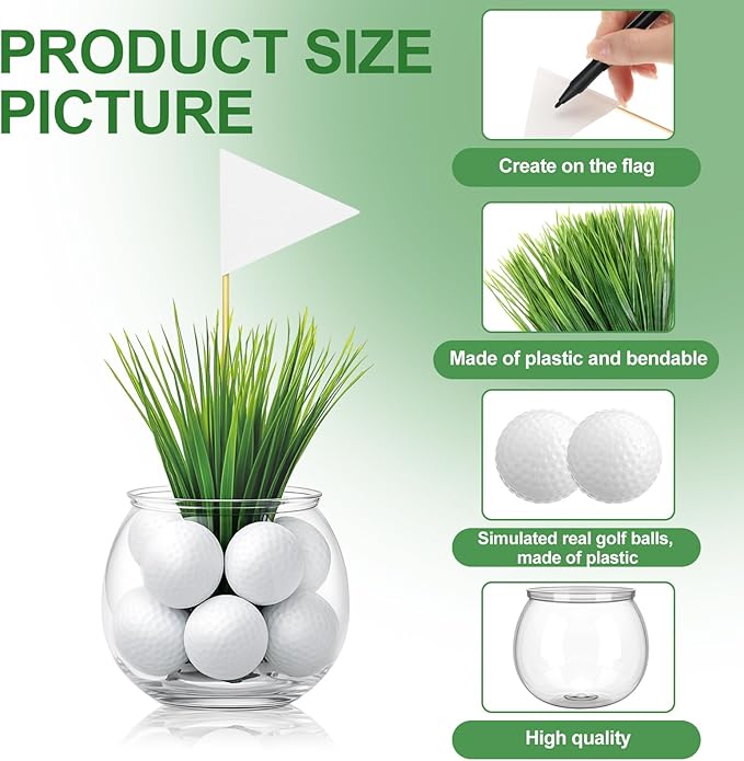 LemonRoad 12 Set Golf Party Centerpieces Table Decorations with Hollow Plastic Ball Artificial Grass Flag Flower Mud Sport Centerpiece Table Toppers for Golf Birthday Party Baby Shower Supplies