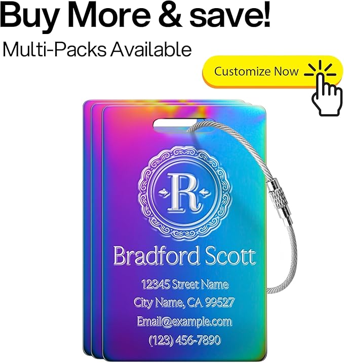 Personalized Luggage Tags - Custom Metal Luggage Tags for Suitcases, Backpacks and Bags with Your Personalized Club Logo Text (Nebula)