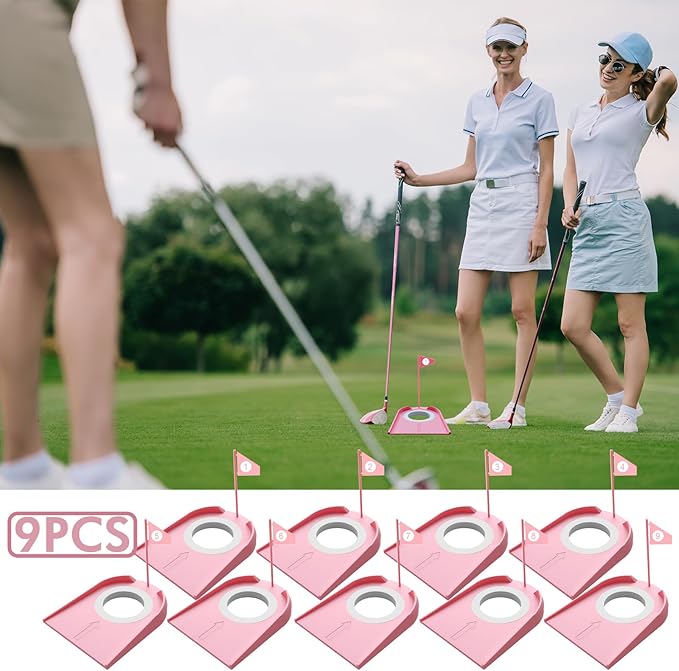 9 Pack Golf Putting Cups with Flags, Plastic Golf Training Aids with Golf Ball Retriever, Putting Training Hole Set for Indoor Outdoor