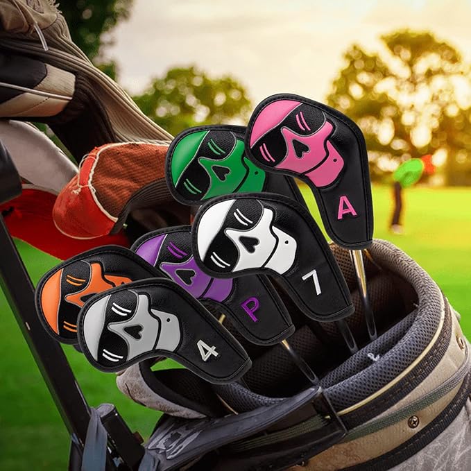 Large Skeleton Golf Club Covers, Iron Covers 10pcs/ Set, Leather Golf Iron Club Head Cover Headcover Set for Men fits Mizuno, Ping, Taylormade All Brand