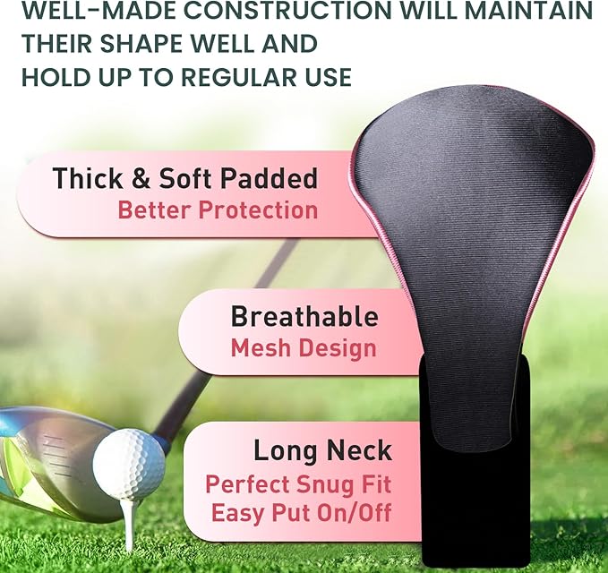 FINGER TEN Golf Club Head Covers for Woods Driver Fairway Hybrid Value 3/5 Pack, Long Headcover Interchangeable Accessories for Ultimate Club Protection