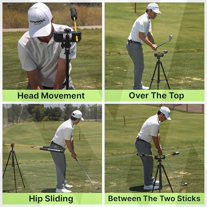 Golf Swing Trainer with Adjustable Tripod – Swing Speed Trainer, 360° Alignment Training Aid with Phone Holder for Practice & Distance