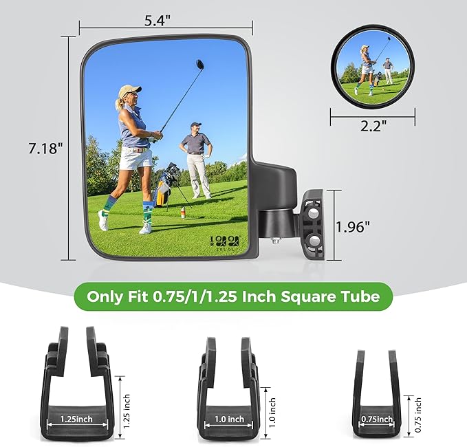 10L0L Golf Cart Mirror No Drilling Side Mirrors with Blind Spot Mirrors Universal for Yamaha, Club Car, EZGO, Folding Side Rear View Mirrors Adjustable 180 Degree HD Glass