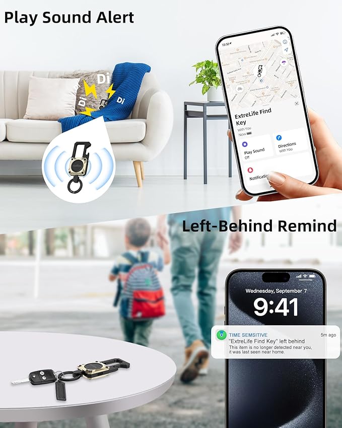 Keychain, Works with Apple Find My, Heavy Duty Key Chain Bottle Opener, Carabiner Car Key Chains with GPS Tracker, Key Finder, Bluetooth Tracker for Luggage, Kids, Bags, Rechargeable, Champagne Gold