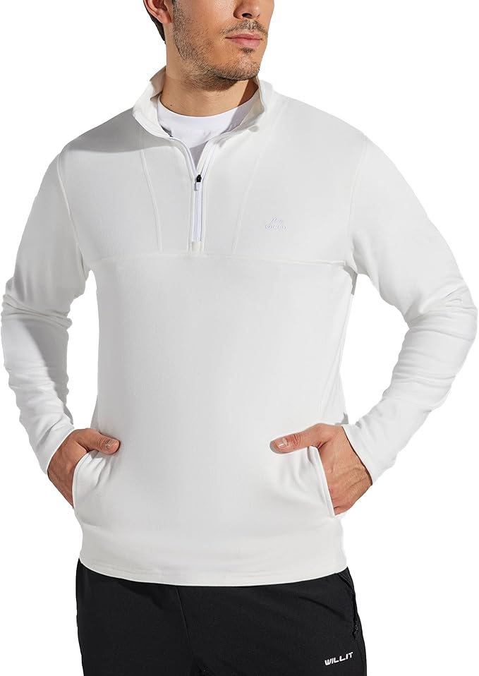 Willit Men's Winter Shirts Fleece Pullover with Pocket Quarter Zip Cold Weather Golf Hiking Casual Warm Shirts Long Sleeve