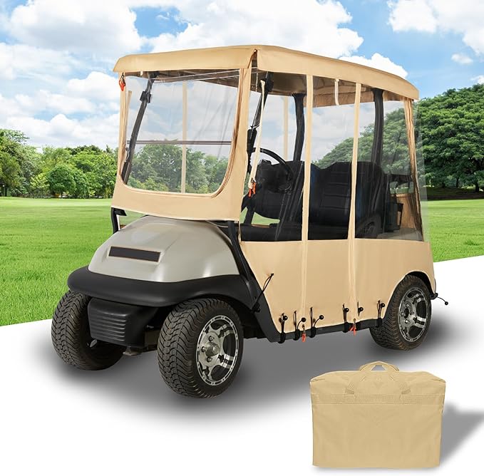 Tecoom Golf Cart Enclosure 2/4/6 Passenger, Golf Rain Cover 600D Waterproof Snowproof, Door Zippers, Clear Windows and Windproof Hooks, Universal Fit for EZGO, Yamaha, Club Car