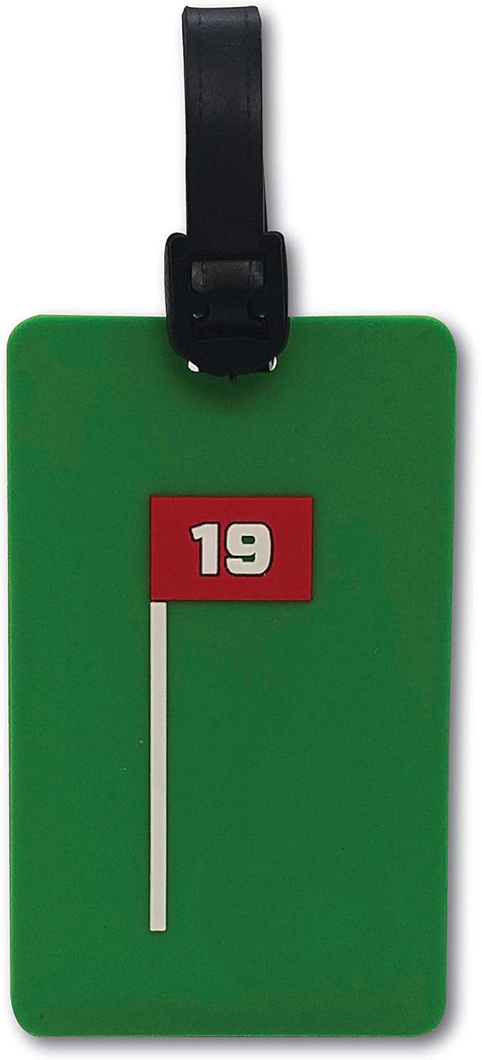 Golf Bag Tag – 19th Hole Design, Flexible & Waterproof Silicone Luggage Tag, Secure Strap for Bag Identification, Great Golf Gift for Players & Enthusiasts