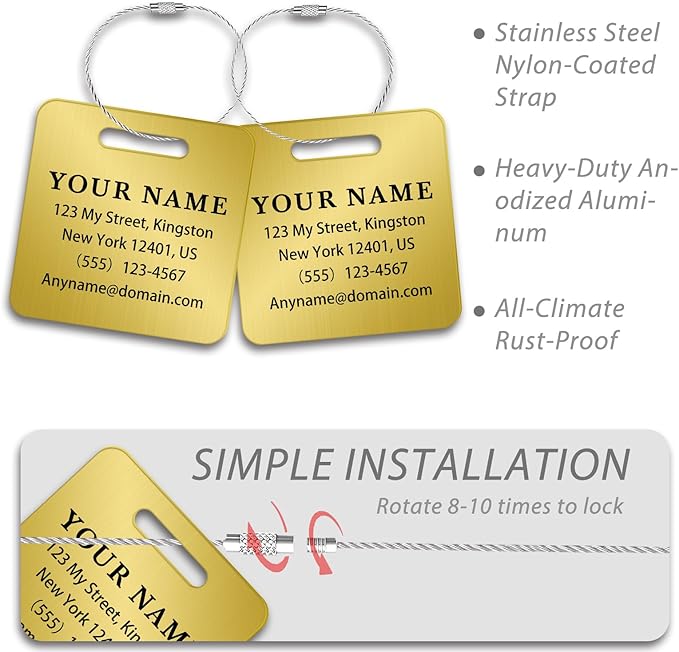 Personalized Luggage Tags for Suitcases (2/4/6/8 Pack) - Custom Engraved Metal Travel Tag, Customizable Pattern/Name/Text for Bags Backpacks Suitcases