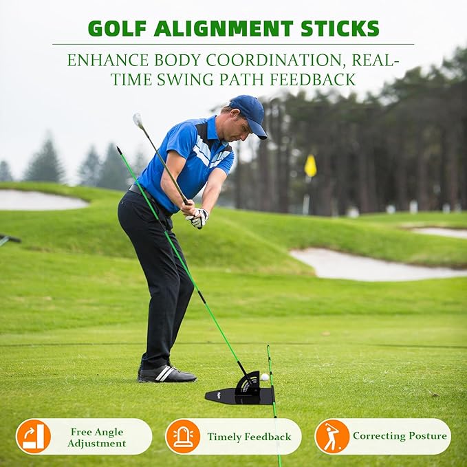 Golf Alignment Stick Holder Set - Adjustable Angle Training aid for Correcting Swing Path, Portable Practice Tool for Indoor/Outdoor Golfers
