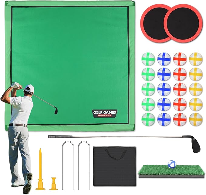 Golf Chipping Game for Outdoor Indoor: Backyard Golf Games for Kids & Adults , Golf Gifts for Men,Golfer, Golf Set with 20 Sticky Balls, Putting Mat, Putter & Carry Bag, Golf Simulators for Home