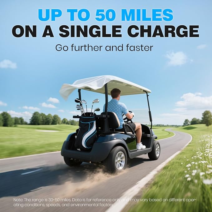 48V 105Ah Mini Lithium Golf Cart Battery, Built-in 200A BMS, with LCD Display & APP, 4000+ Cycles LiFePO4 Battery with 20A Lithium Charger, Max 10.24kW, Perfect for Golf Carts