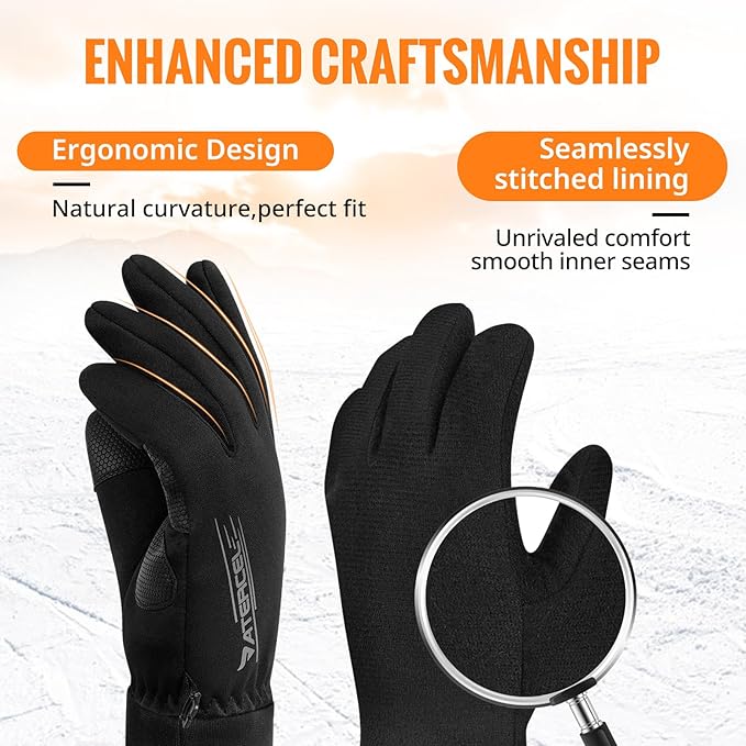 ATERCEL Winter Gloves Men and Women Cold Weather Glove Touchscreen Warm Waterproof Bicycle Gloves Sports Ski Glove