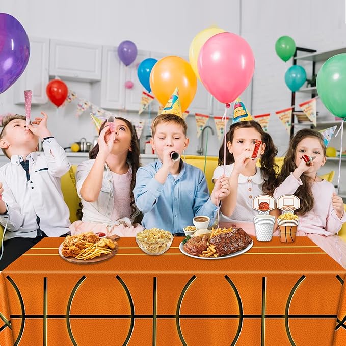 4 Pieces Basketball Tablecloth - Basketball Birthday Party Decorations Basketball Table Cloth Soccer Tablecloth Plastic Table Cover for Basketball Party Decorations, 54 x 108 Inch