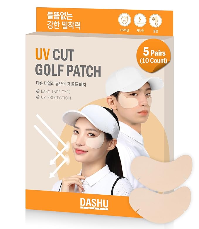 DASHU Daily Sunshield Golf Patch 5 Pairs - Korean Skin Care Cooling Gel Patches for Outdoors, Portable Collagen Patches for Face, Age Defying Sun Shield Peptide Patch, Easy Peel Off Facial Patches