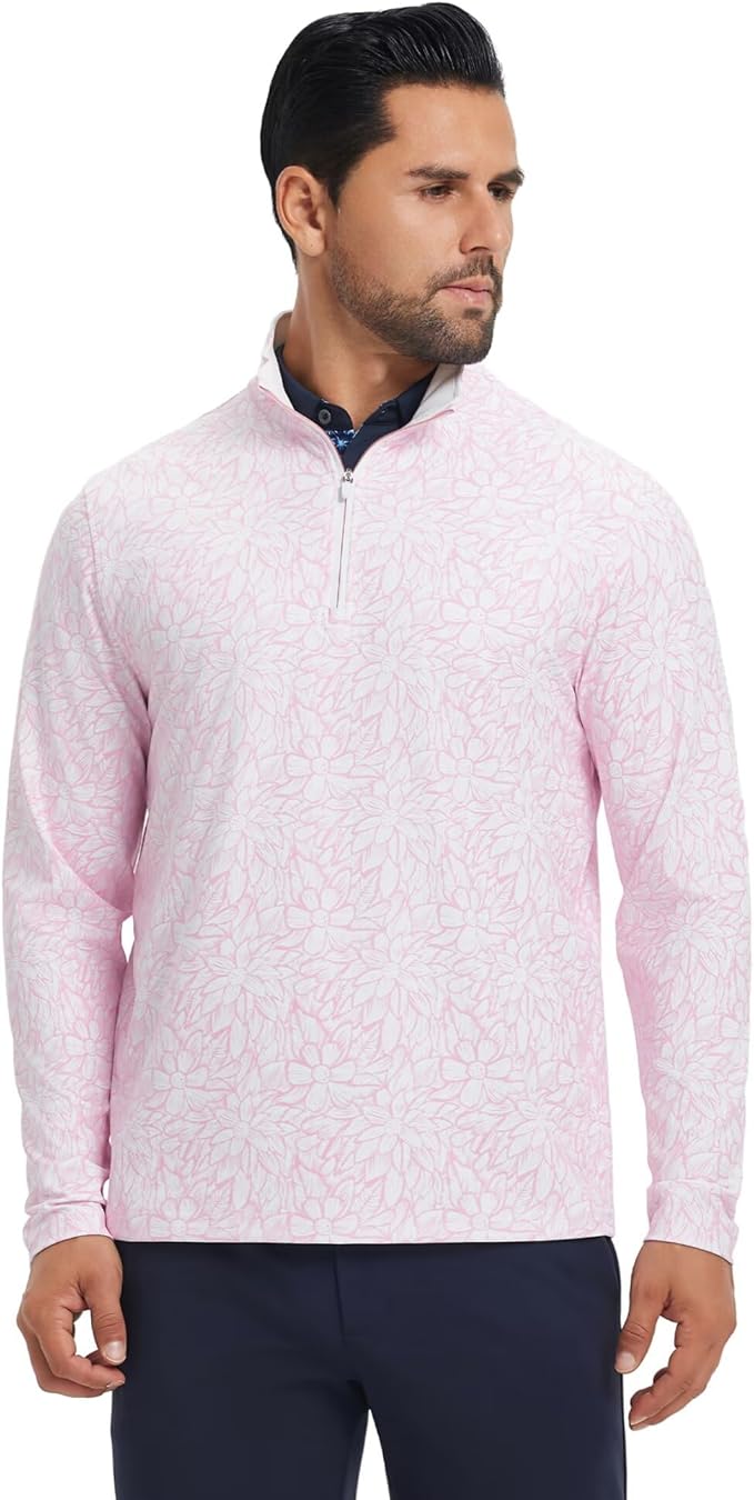 M MAELREG Quarter Zip Golf Pullover Men Dry Fit Long Sleeve Performance Wicking 1/4 Zip Full Print Pullover Mens Sweatshirt